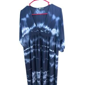 Made In Italy Navy Tie Dye Maxi Dress M Boho V-Neck Flowy Beach Resort Coastal